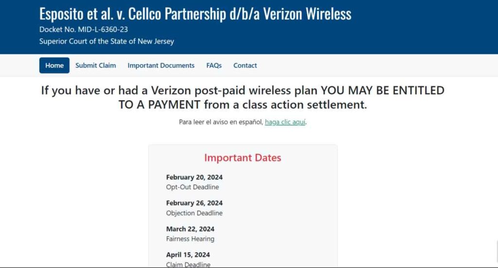Verizon class action settlement