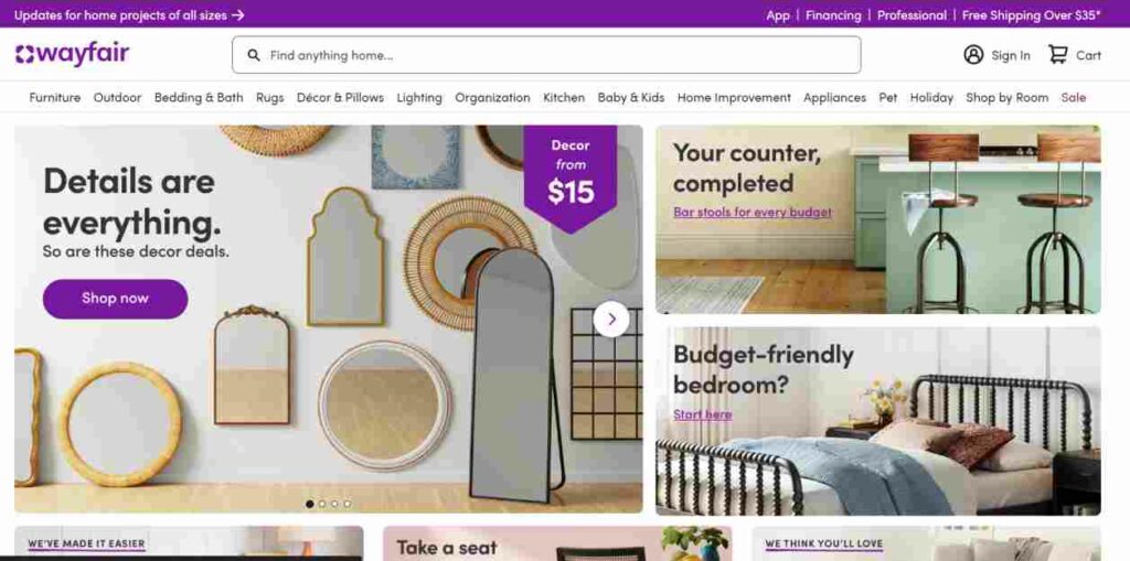 Wayfair official website