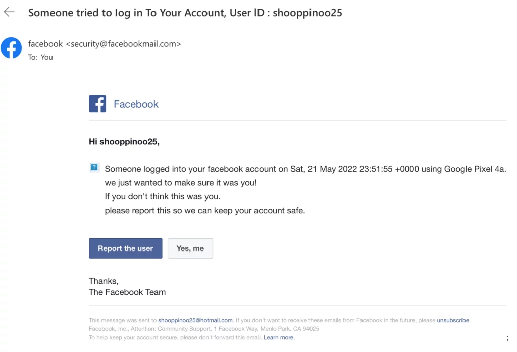 is security@facebookmail.com legit